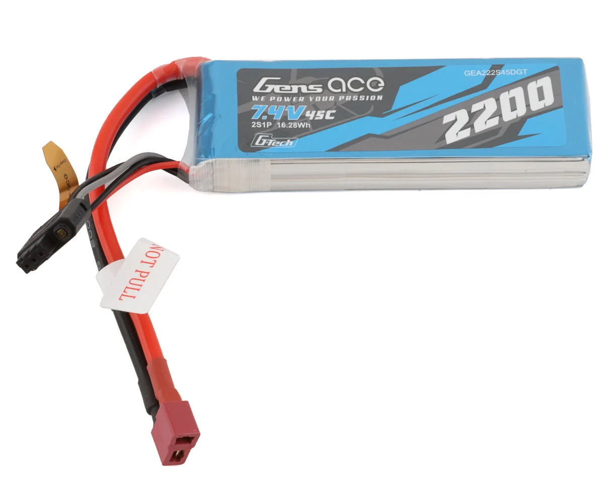 Gens Ace 2S 7.4V 2200mAh 45C G-Tech Smart LiPo Battery w/T-Style Connector